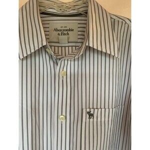 Abercrombie & Fitch Men’s Dress Shirt L/S Sz XL Muscle Gray Striped Moose EUC